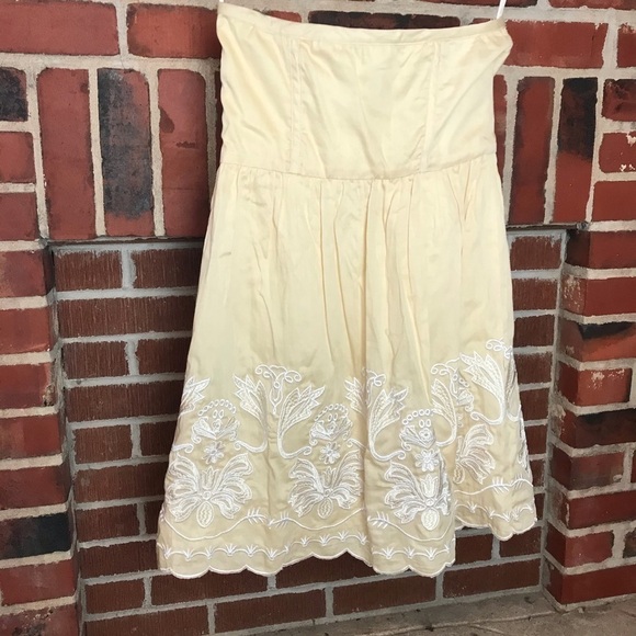 Minuet Yellow Floral Embroidered Strapless Dress M - Picture 3 of 7